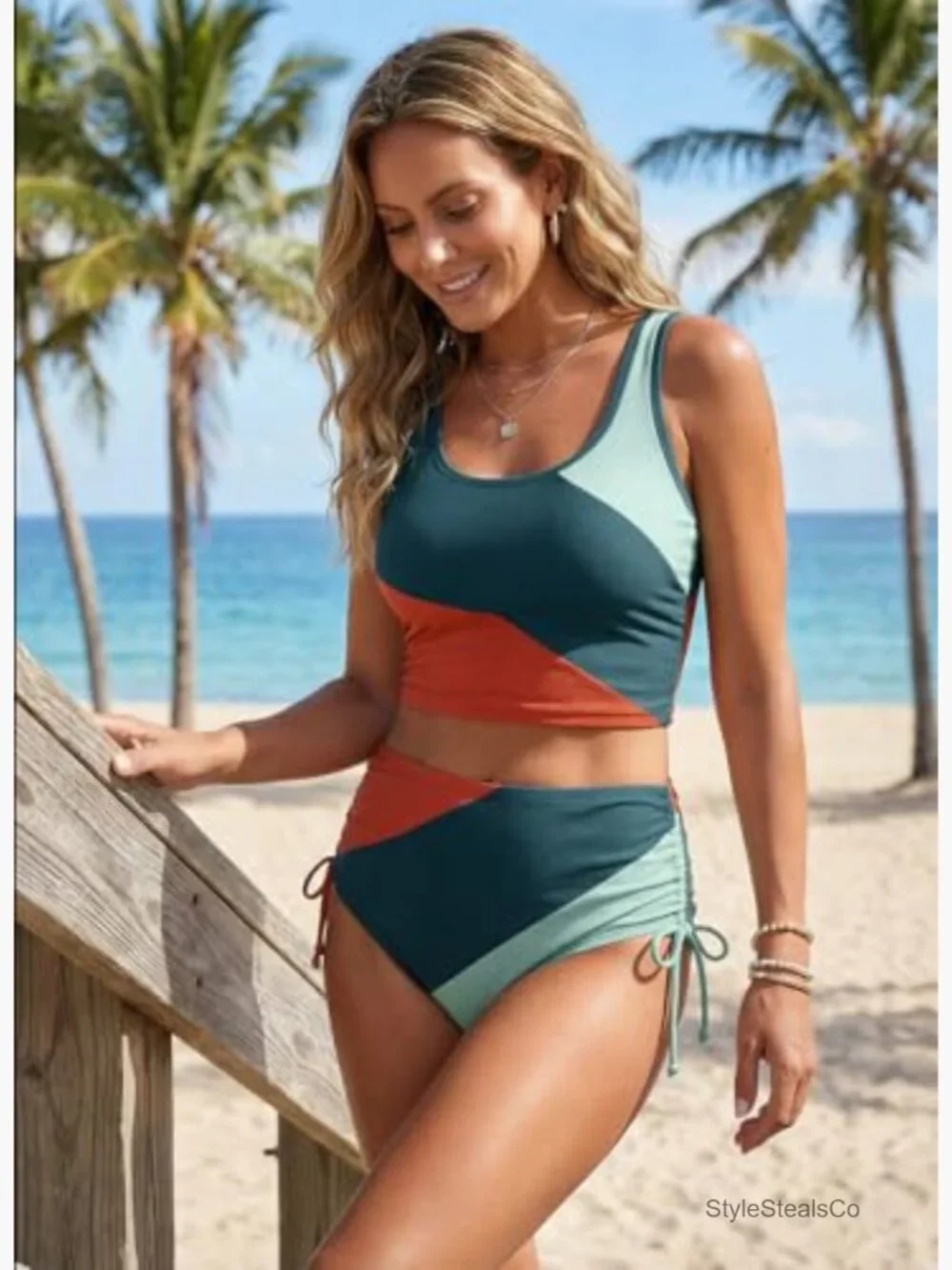 High Waisted Bikini Set - Sporty Two Piece Swimsuit Vest Top Full Coverage